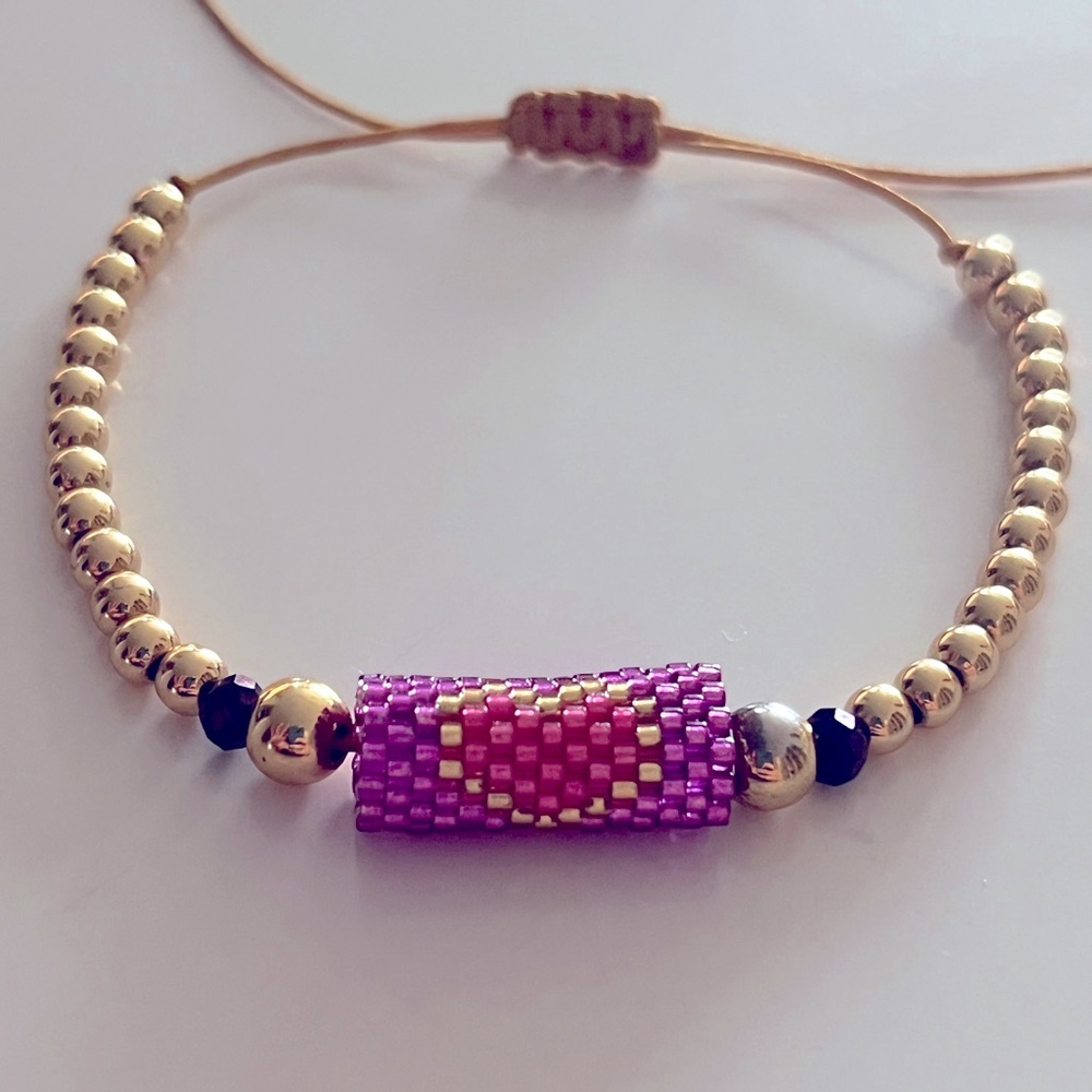 Women, Teen Bracelet OS adjustable jewelry beaded pink heart feminine dainty